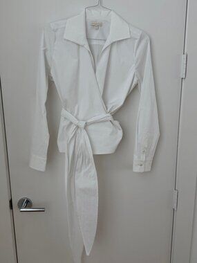 Ann Mashburn White Wrap Shirt Tie Waist, Size M